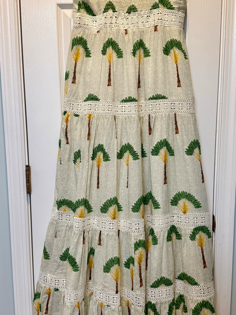 Calypso St. Barth Cream Maxi Dress with Green & Yellow Palm Print - Picture 5 of 7